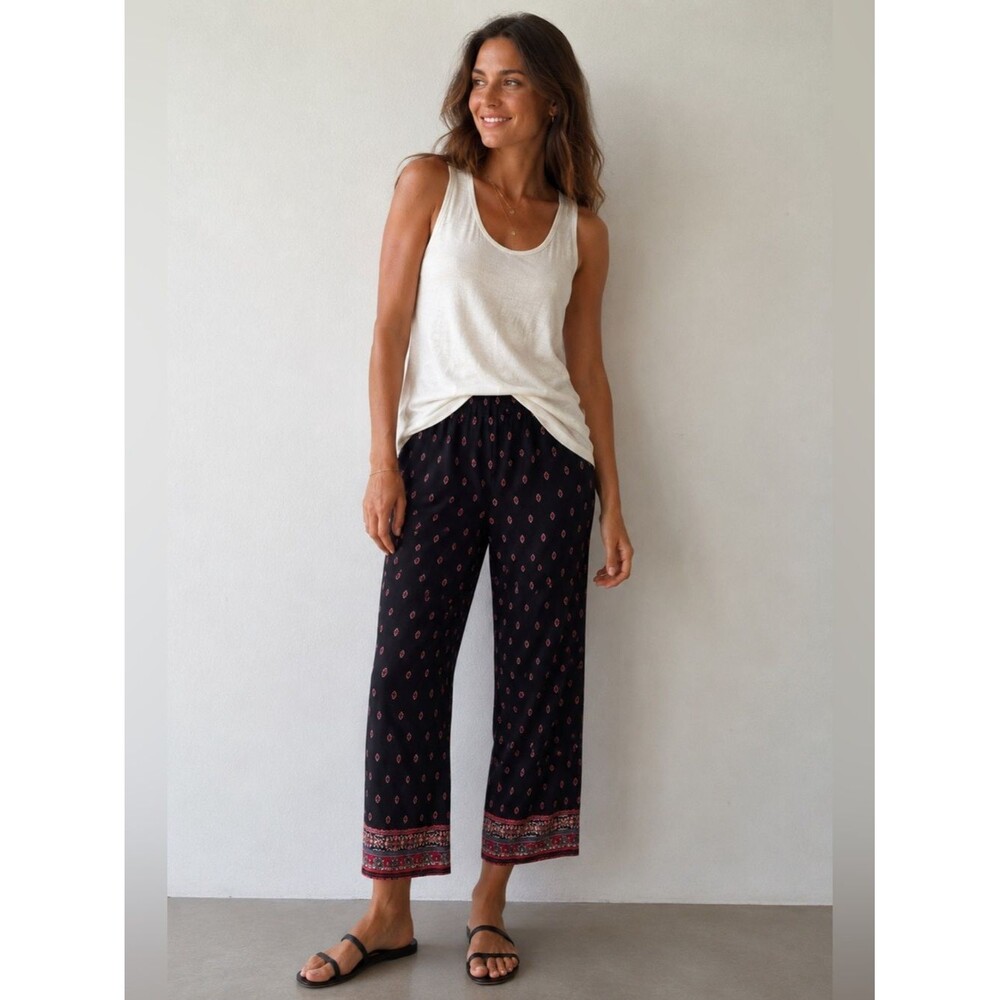 NWT J. Jill Slim Ankle Pants Womens Petite M-  Black Red Print Stretch